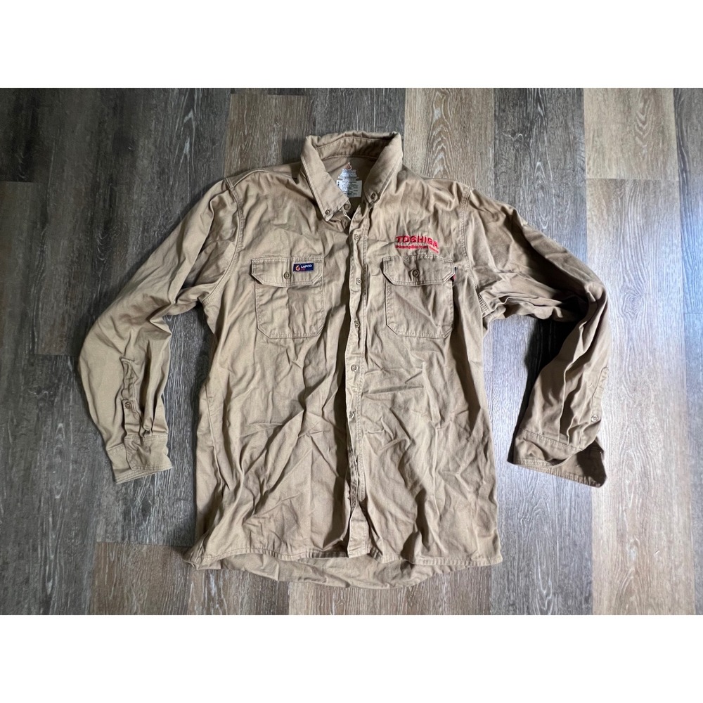 LAPCO FR Work Shirt Mens Large Regular Tan Toshiba Flame Resistant‎ Cotton IKH7